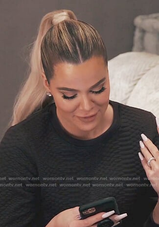 Khloe’s black textured sweatshirt on Keeping Up with the Kardashians