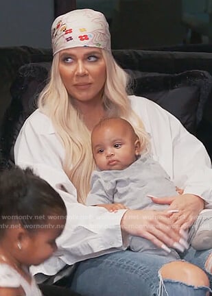 Khloe’s white oversized shirt on Keeping Up with the Kardashians
