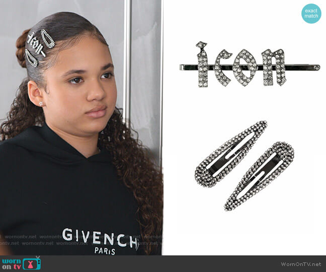 kitsch Icon Rhinestone Bobby Pin worn by Izzy Barris (Scarlet Spencer) on BlackAF
