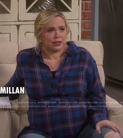 Kristin’s blue plaid tunic top on Last Man Standing