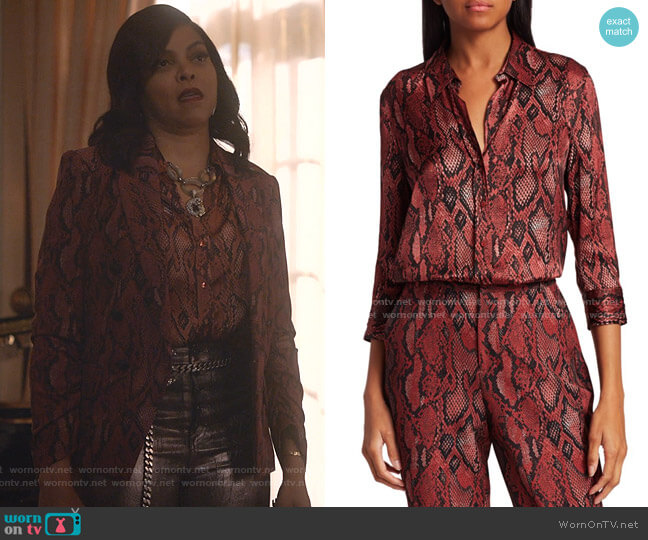 L'Agence Dani Snake Print Silk Blouse worn by Cookie Lyon (Taraji P. Henson) on Empire