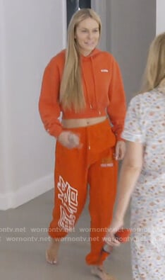 Leah’s red cropped sweatshirt and pants on The Real Housewives of New York City