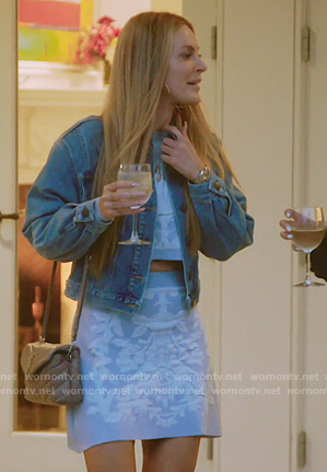 Leah’s blue cropped sweater and skirt on The Real Housewives of New York City