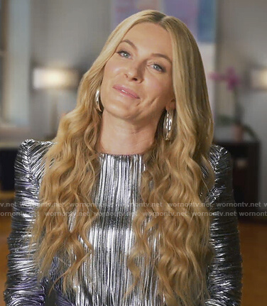 Leah’s silver metallic mini dress on The Real Housewives of New York City