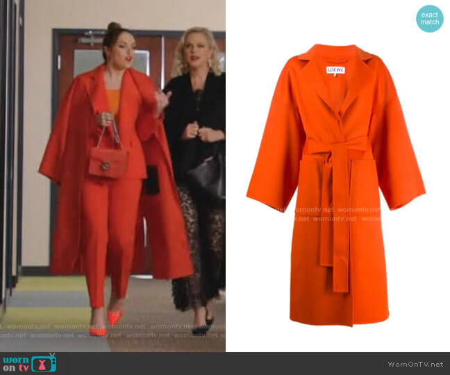 Loewe Belted Cloth Coat worn by Fallon Carrington (Elizabeth Gillies) on Dynasty