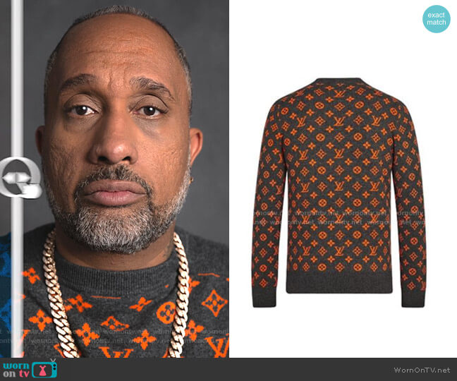 Louis Vuitton Monogram Cashmere Bi-color Sweaters worn by Kenya Barris (Kenya Barris) on BlackAF