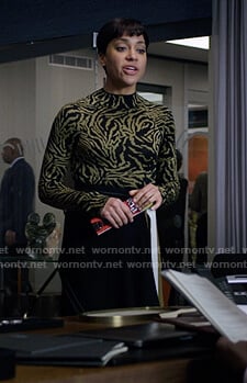 Lucca’s black zebra stripe top on The Good Fight