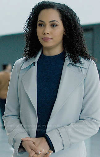 Macy’s grey-blue trench on Charmed