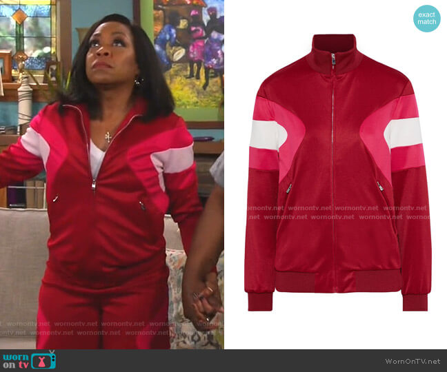 Maje Color-Block Stretch-Knit Track Jacket worn by Tina Butler (Tichina Arnold) on The Neighborhood