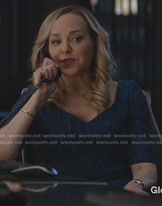 Marissa’s blue jacquard dress on Bull