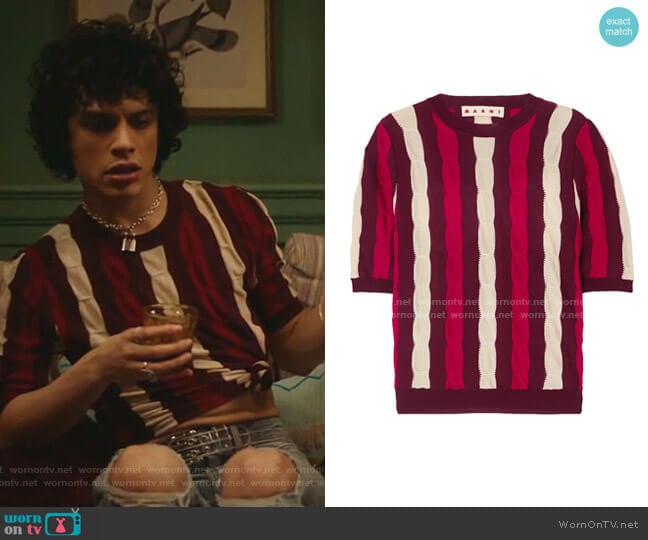 Marni Striped Cable-Knit Wool Top worn by Jorge Lopez (Jonny Beauchamp) on Katy Keene