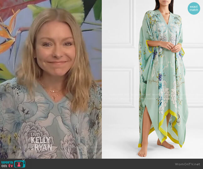 Meng Floral-Print Silk-Satin Kaftan worn by Kelly Ripa on Live with Kelly and Mark