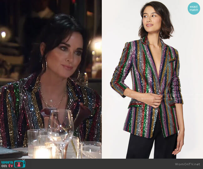 Milly Multistripe Sequins Fitted Blazer worn by Kyle Richards on The Real Housewives of Beverly Hills