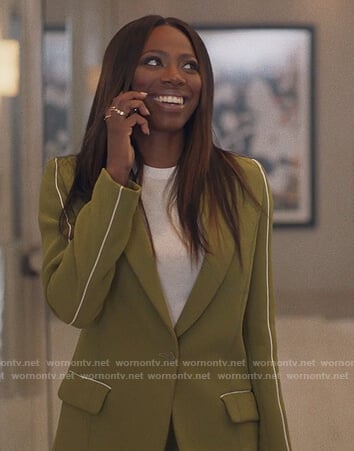 Molly’s green piping trim blazer on Insecure