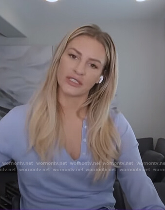 Morgan’s blue polo top on E! News Nightly Pop