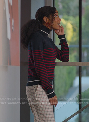 Kenya’s navy stripe turtleneck sweater on BlackAF