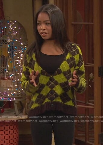 Nia’s argyle cardigan on Ravens Home