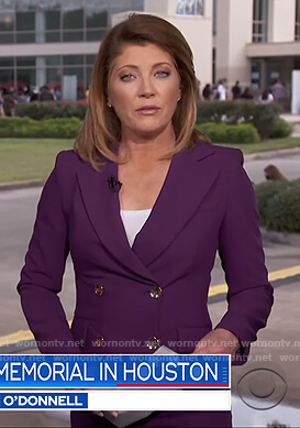 Norah’s purple suit on CBS Evening News