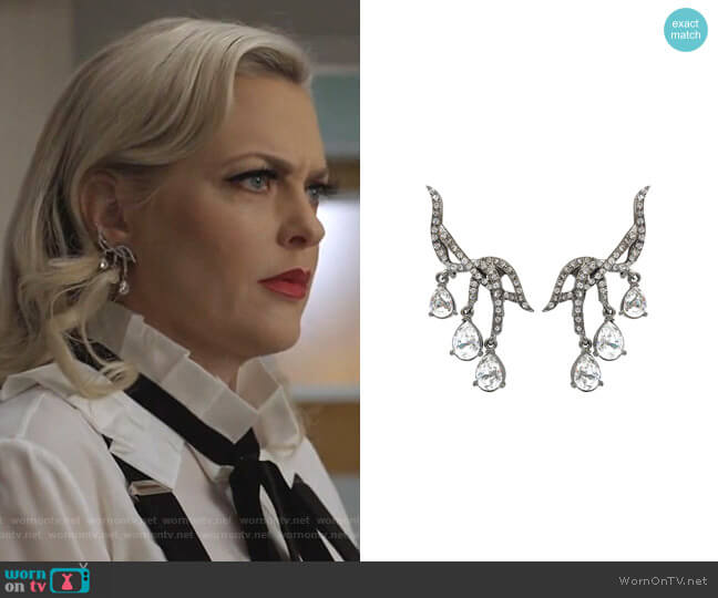 Oscar de la Renta Classic Falling Crystal Earrings worn by Alexis Carrington (Elaine Hendrix) on Dynasty