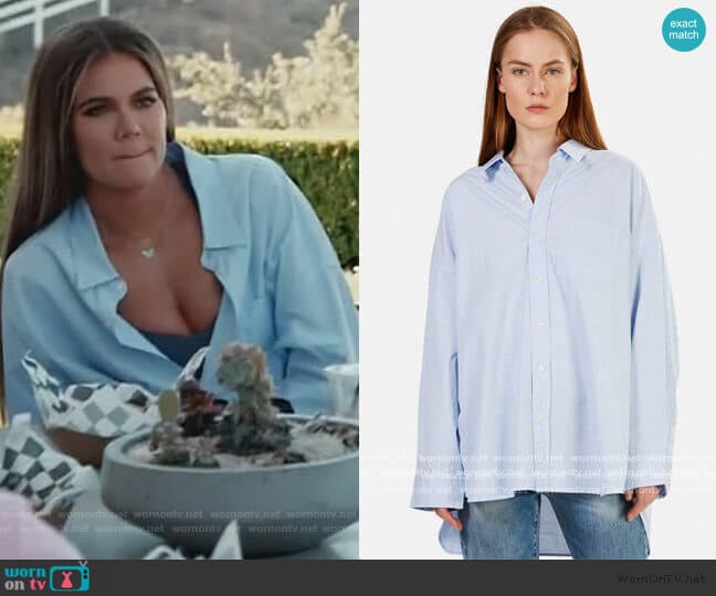 R13 Drop Neck Oxford Shirt worn by Khloe Kardashian on Keeping Up with the Kardashians