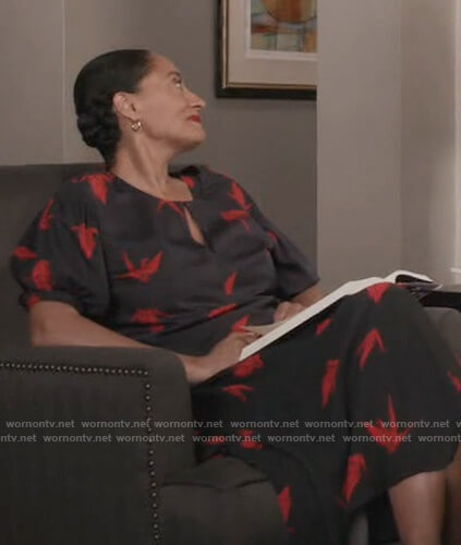 Rainbow’s black origami top and dress on Black-ish