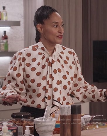 Rainbow’s white printed tie neck blouse on Black-ish