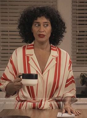 Rainbow’s red striped wrap dress on Black-ish