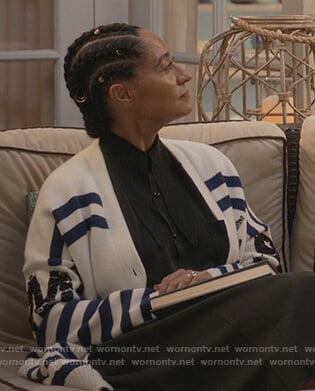 Rainbow’s white stripe cardigan on Black-ish