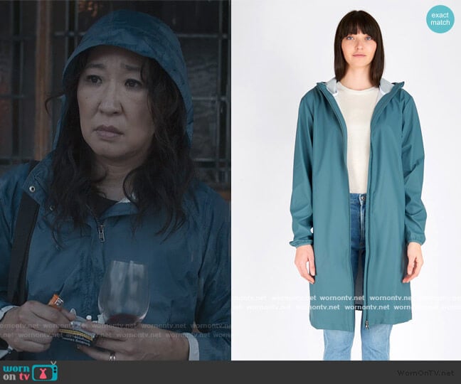 Rains Base Jacket in Pacific worn by Eve Polastri (Sandra Oh) on Killing Eve