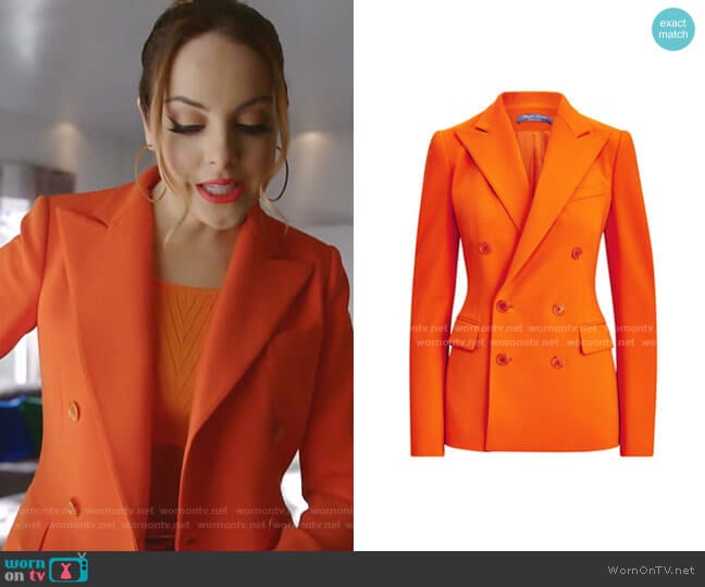 Ralph Lauren Camden Double Breasted Wool-Blend Jacket worn by Fallon Carrington (Elizabeth Gillies) on Dynasty