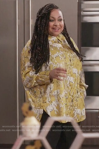 Rhonda’s mustard elephant print blouse on Black-ish