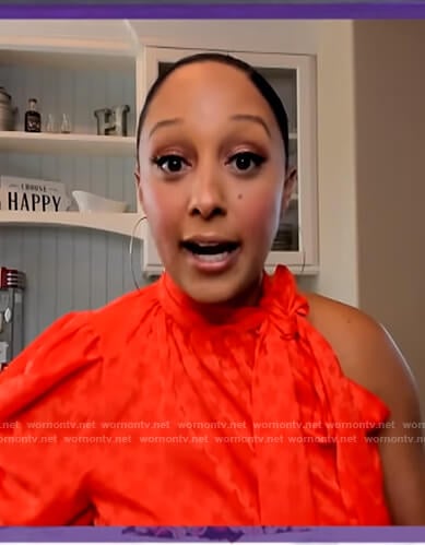 Tamera’s satin one shoulder top on The Real