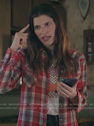 Rio’s red plaid shirt and horse print tee on Bless This Mess