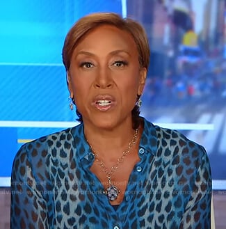 Robin’s blue printed sheer blouse on Good Morning America