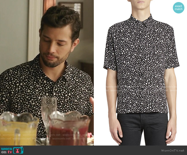 Saint Laurent Pebble-Print Short-Sleeve Shirt worn by Sam Flores (Rafael de la Fuente) on Dynasty