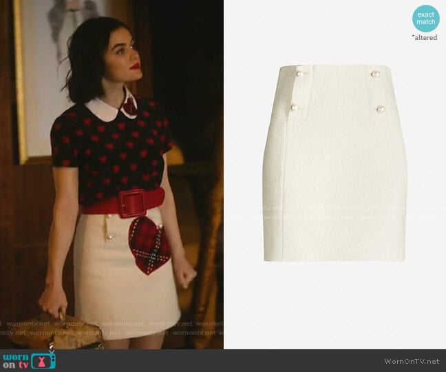 Sandro Dayna Button-Front Tweed Mini Skirt worn by Katy Keene (Lucy Hale) on Katy Keene