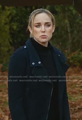 Sara’s navy suede moto jacket on Legends of Tomorrow