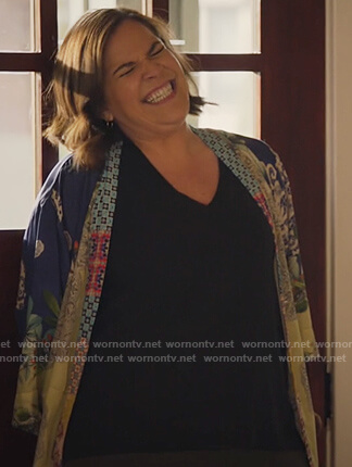 Sara’s blue floral kimono on All Rise