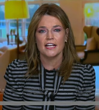 Savannah’s grey striped tie neck top on Today