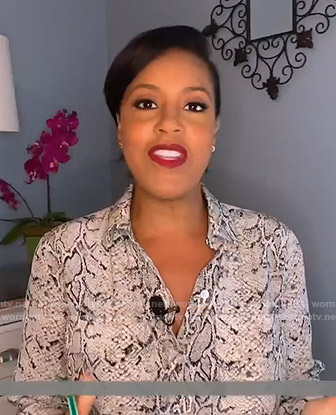 Sheinelle’s white python print blouse on Today