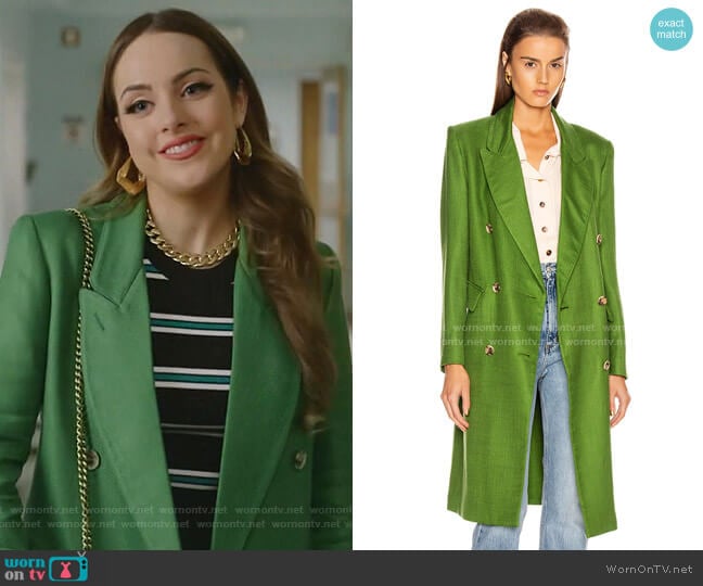 Smythe Green herringbone coat worn by Fallon Carrington (Elizabeth Gillies) on Dynasty