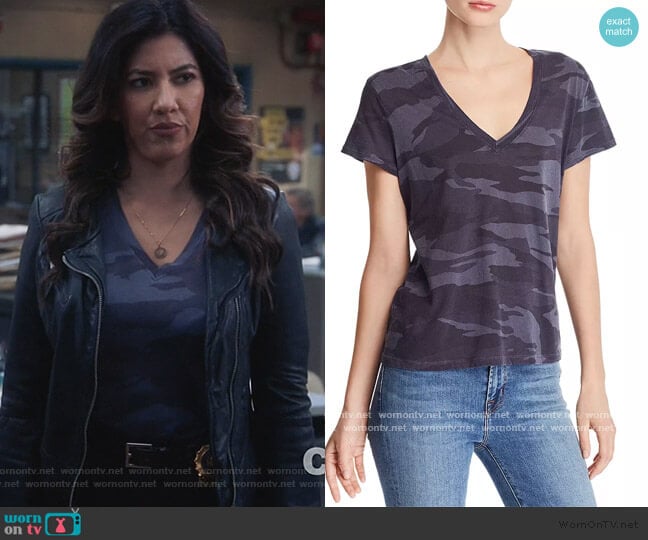 Splendid Kate V-Neck Camo Tee worn by Rosa Diaz (Stephanie Beatriz) on Brooklyn Nine-Nine