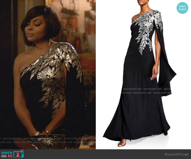 Tadashi Shoji Crepe One-Shoulder Gown with Draped-Sleeve worn by Cookie Lyon (Taraji P. Henson) on Empire