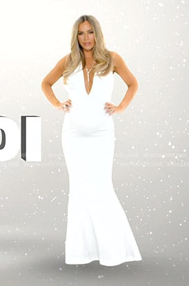 Teddi’s white halter neck gown on The Real Housewives of Beverly Hills Opening Credits