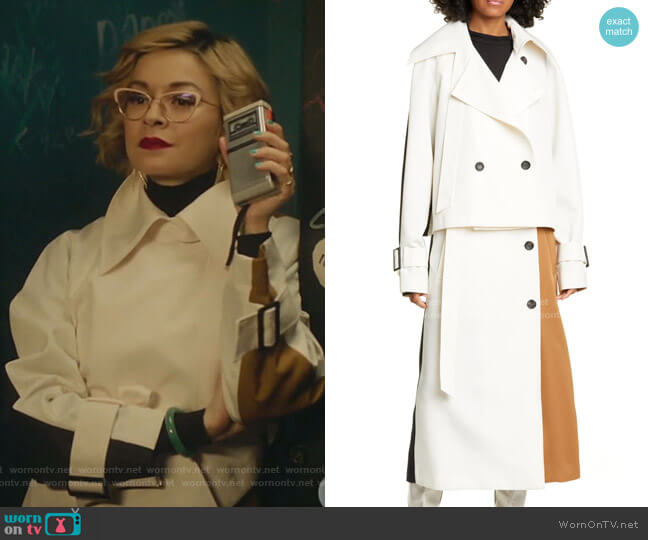Tibi Colorblock Techy Twill Convertible Trench Coat worn by Pepper Smith (Julia Chan) on Katy Keene