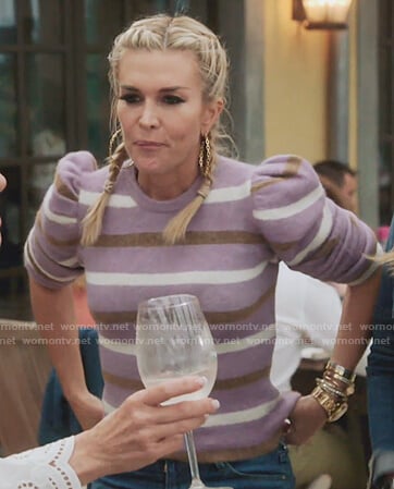 Tinsley’s purple stripe puff sleeve sweater on The Real Housewives of New York City