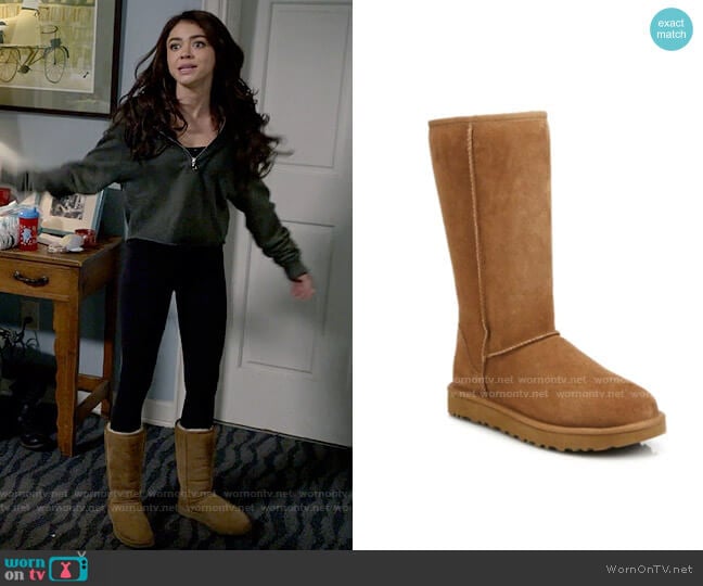 Ugg Classic Tall II Shearling-Lined Suede Boots in Chestnut worn by Haley Dunphy (Sarah Hyland) on Modern Family