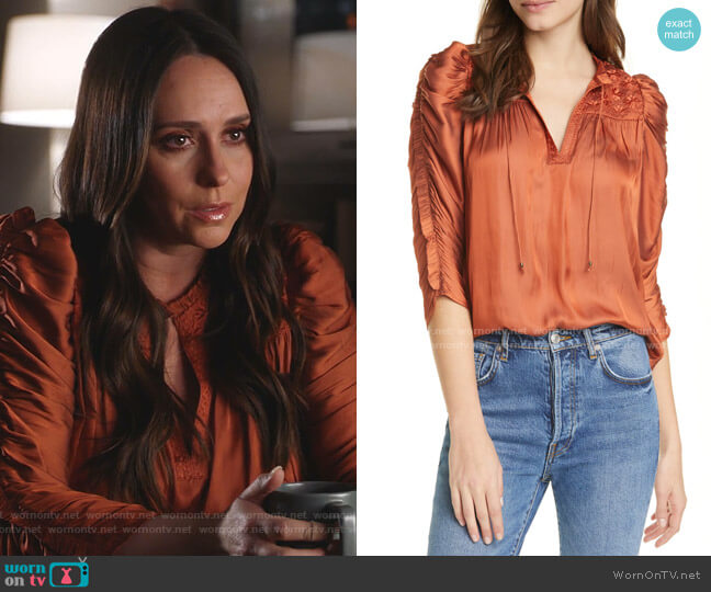 Ulla Johnson Lissa Ruched Blouse worn by Maddie Kendall (Jennifer Love Hewitt) on 9-1-1
