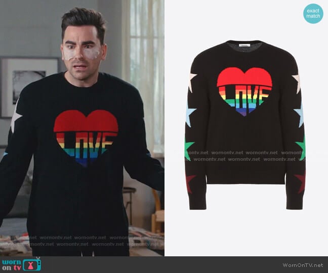 Valentino Love Intarsia Sweater worn by David Rose (Daniel Levy) on Schitts Creek