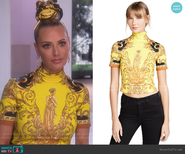 Versace Turtleneck Crop Tee worn by Dorit Kemsley on The Real Housewives of Beverly Hills